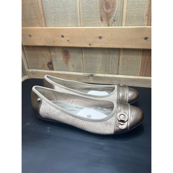 Anne Klein Sport Womens Ballet Flats Size 9.5 Metallic Bronze & Beige Slip-On Sh - Picture 1 of 8